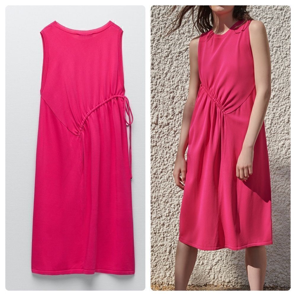 Zara Knit Ruched Dress Fuchsia Barbiecore Barbie Core